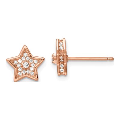 Rose Gold-Plated Sterling Silver Round CZ Star Stud Earrings