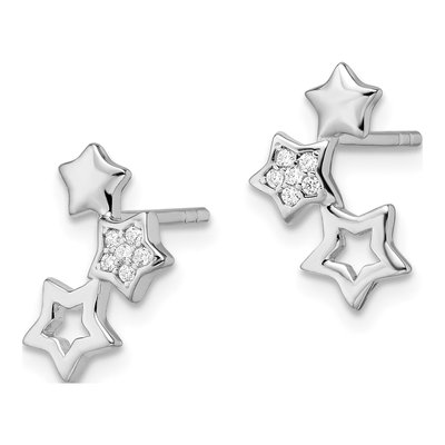 Sterling Silver Round CZ Star Stud Earrings – view 3