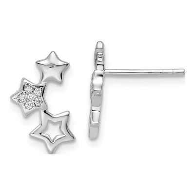 Sterling Silver Round CZ Star Stud Earrings