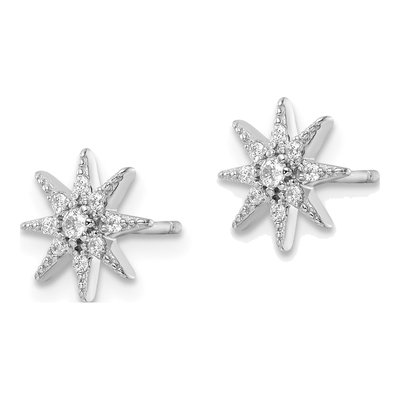 Sterling Silver Round CZ Star Stud Earrings – view 3