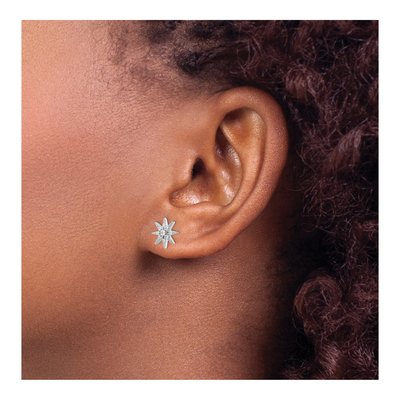 Sterling Silver Round CZ Star Stud Earrings – view 4