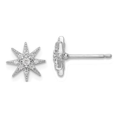 Sterling Silver Round CZ Star Stud Earrings