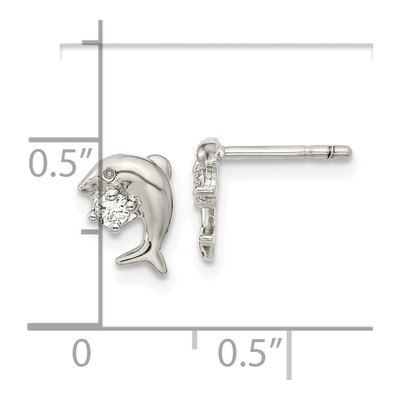 Sterling Silver Round CZ Dolphin Stud Earrings – view 5