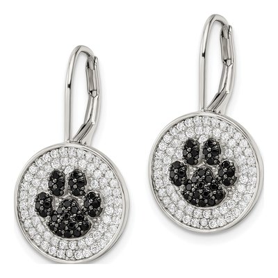 Sterling Silver CZ Paw Print Leverback Earrings – view 3