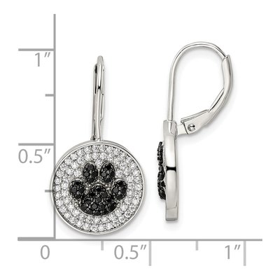 Sterling Silver CZ Paw Print Leverback Earrings – view 5