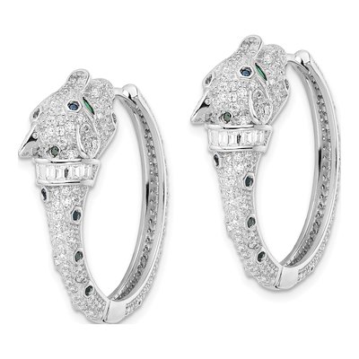 Sterling Silver 33mm CZ Cheetah Huggie Hoop Earrings – view 3