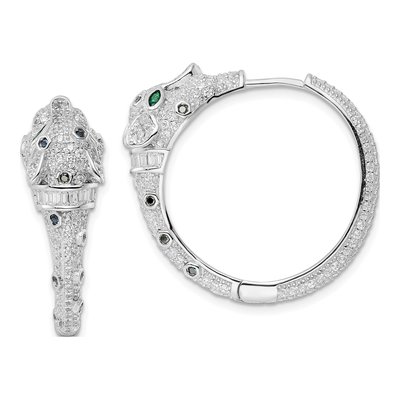 Sterling Silver 33mm CZ Cheetah Huggie Hoop Earrings