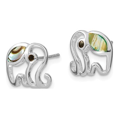 Sterling Silver Abalone Elephant Stud Earrings – view 3