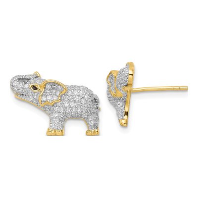 Sterling Silver CZ Elephant Stud Earrings