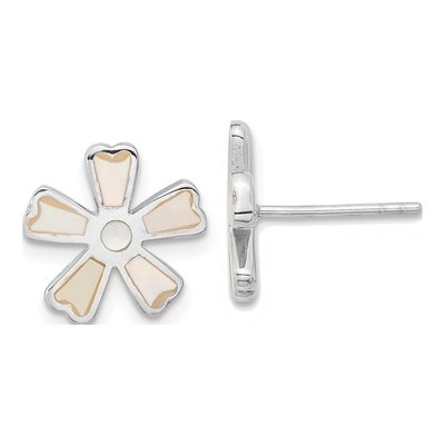 Sterling Silver Mother of Pearl MOP Flower Stud Earrings