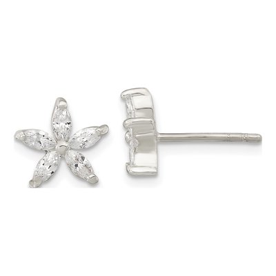 Sterling Silver CZ Flower Stud Earrings