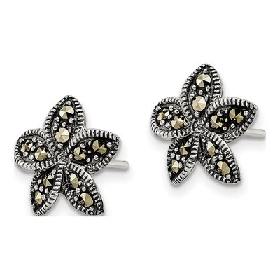 Sterling Silver Marcasite Flower Stud Earrings – view 3