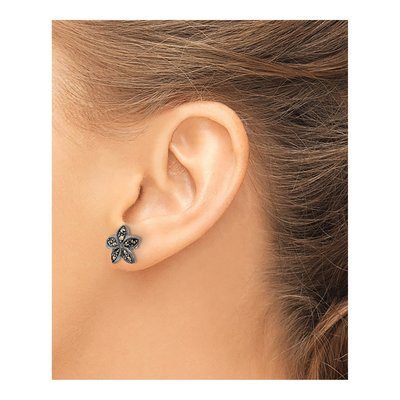 Sterling Silver Marcasite Flower Stud Earrings – view 4