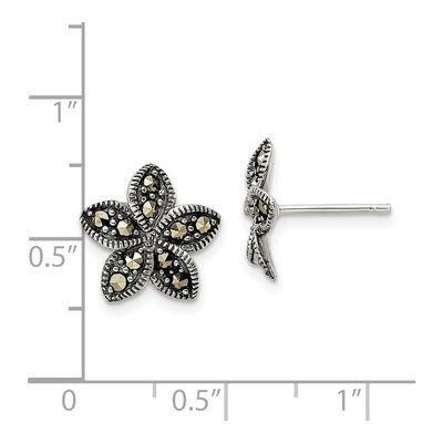Sterling Silver Marcasite Flower Stud Earrings – view 5