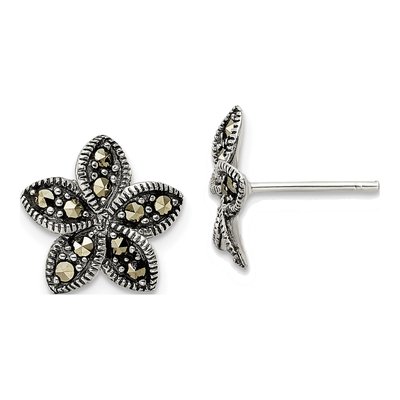 Sterling Silver Marcasite Flower Stud Earrings