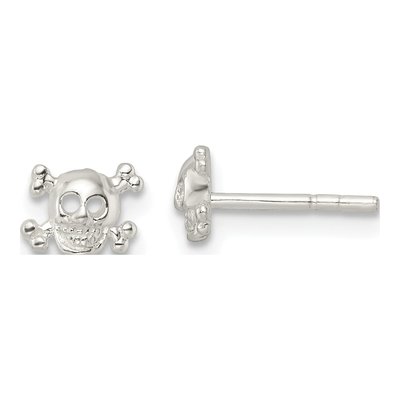 Sterling Silver Skull Crossbones Stud Earrings