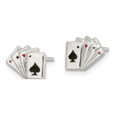 Sterling Silver Playing Cards Stud Earrings – view 3