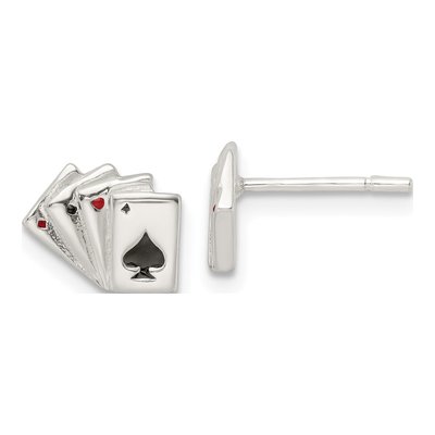 Sterling Silver Playing Cards Stud Earrings