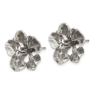 Sterling Silver Oxidized Peacock Flower Stud Earrings – view 3