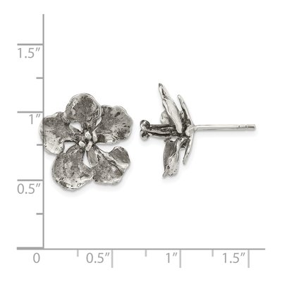 Sterling Silver Oxidized Peacock Flower Stud Earrings – view 5