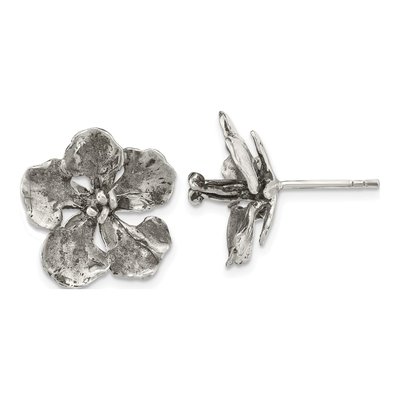 Sterling Silver Oxidized Peacock Flower Stud Earrings