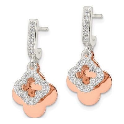 Rose Gold-Plated Sterling Silver Quatrefoil CZ Dangle Earrings – view 3