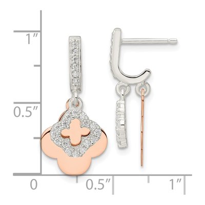 Rose Gold-Plated Sterling Silver Quatrefoil CZ Dangle Earrings – view 5