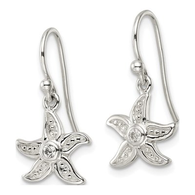 Sterling Silver CZ Starfish Shepherd Hook Dangle Earrings – view 3