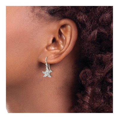 Sterling Silver CZ Starfish Shepherd Hook Dangle Earrings – view 4