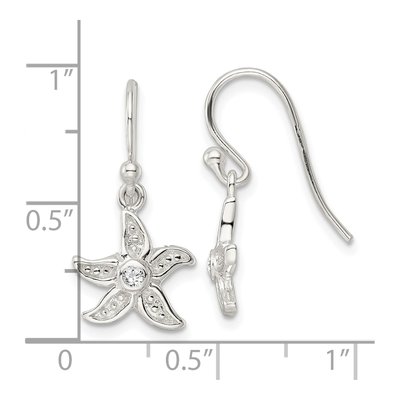 Sterling Silver CZ Starfish Shepherd Hook Dangle Earrings – view 5