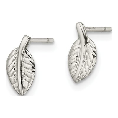Sterling Silver Tiny Leaf Stud Earrings – view 3