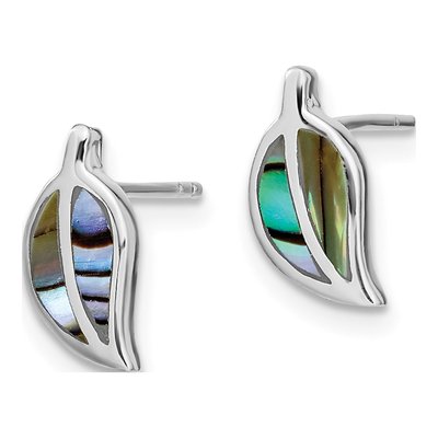 Sterling Silver Abalone Leaf Stud Earrings – view 3