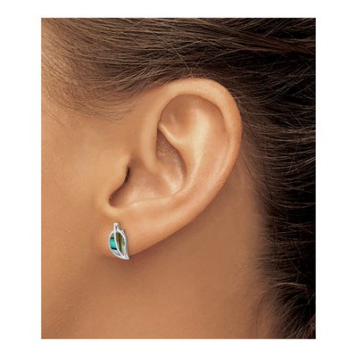 Sterling Silver Abalone Leaf Stud Earrings – view 4