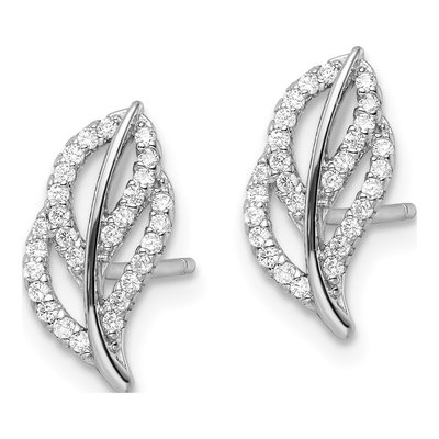Sterling Silver CZ Leaf Stud Earrings – view 3
