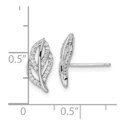 Sterling Silver CZ Leaf Stud Earrings – view 5
