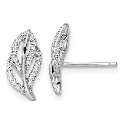 Sterling Silver CZ Leaf Stud Earrings