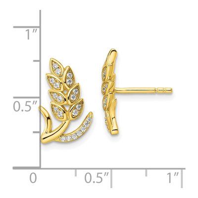 Gold-Plated Sterling Silver CZ Wheat Flower Button Stud Earrings – view 5