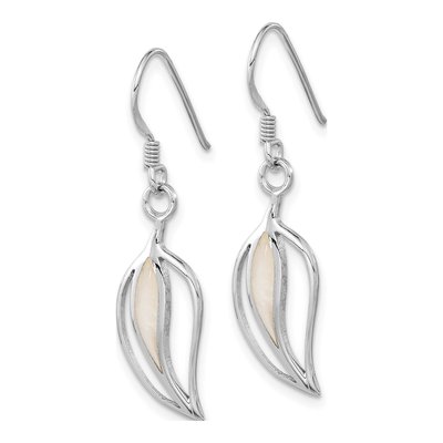 Sterling Silver Mother of Pearl MOP Leaf Dangle Earrings – view 2