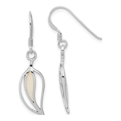 Sterling Silver Mother of Pearl MOP Leaf Dangle Earrings