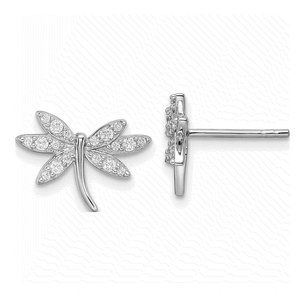 Sterling Silver CZ Dragonfly Stud Earrings