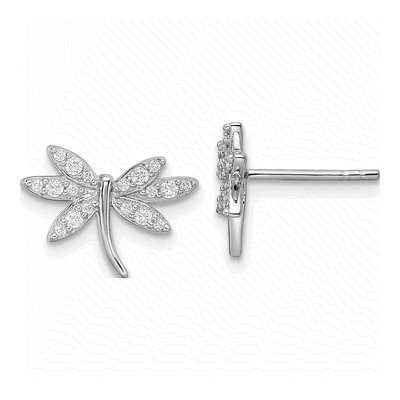 Sterling Silver CZ Dragonfly Stud Earrings