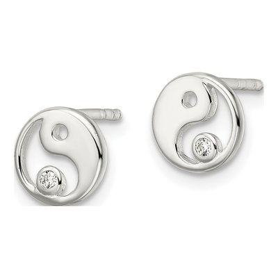 Sterling Silver CZ Yin Yang Stud Earrings – view 3