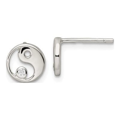 Sterling Silver CZ Yin Yang Stud Earrings