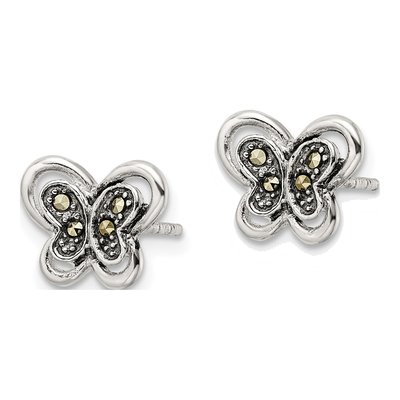 Sterling Silver Marcasite Butterfly Stud Earrings – view 3