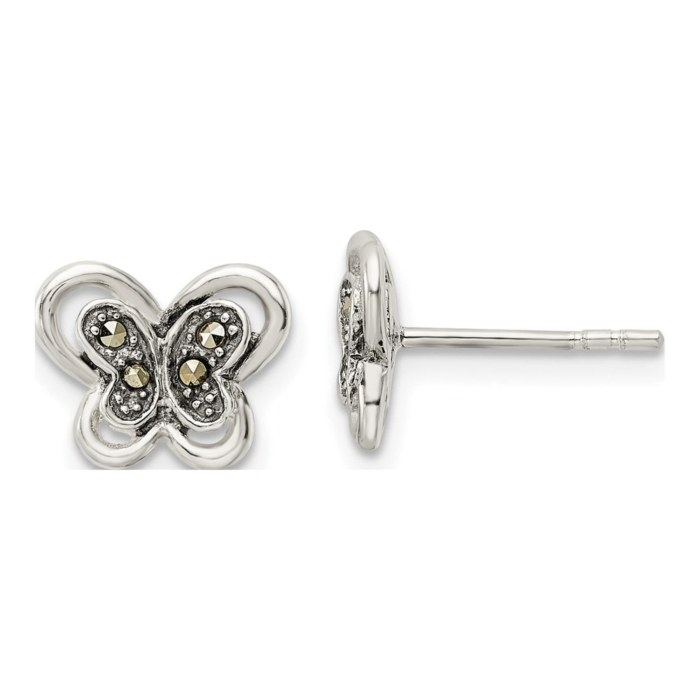 Sterling Silver Marcasite Butterfly Stud Earrings