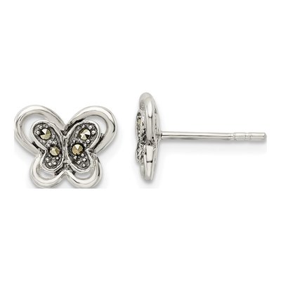 Sterling Silver Marcasite Butterfly Stud Earrings