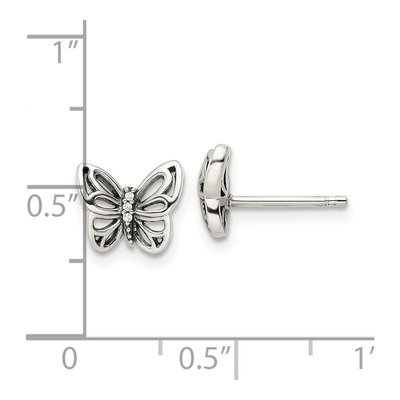 Sterling Silver CZ Antiqued Butterfly Stud Earrings – view 5