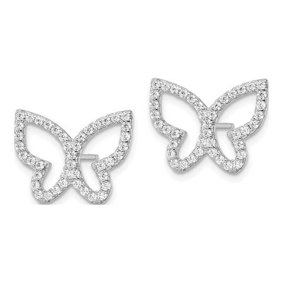 Sterling Silver CZ Open Butterfly Stud Earrings – view 3