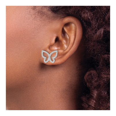 Sterling Silver CZ Open Butterfly Stud Earrings – view 4