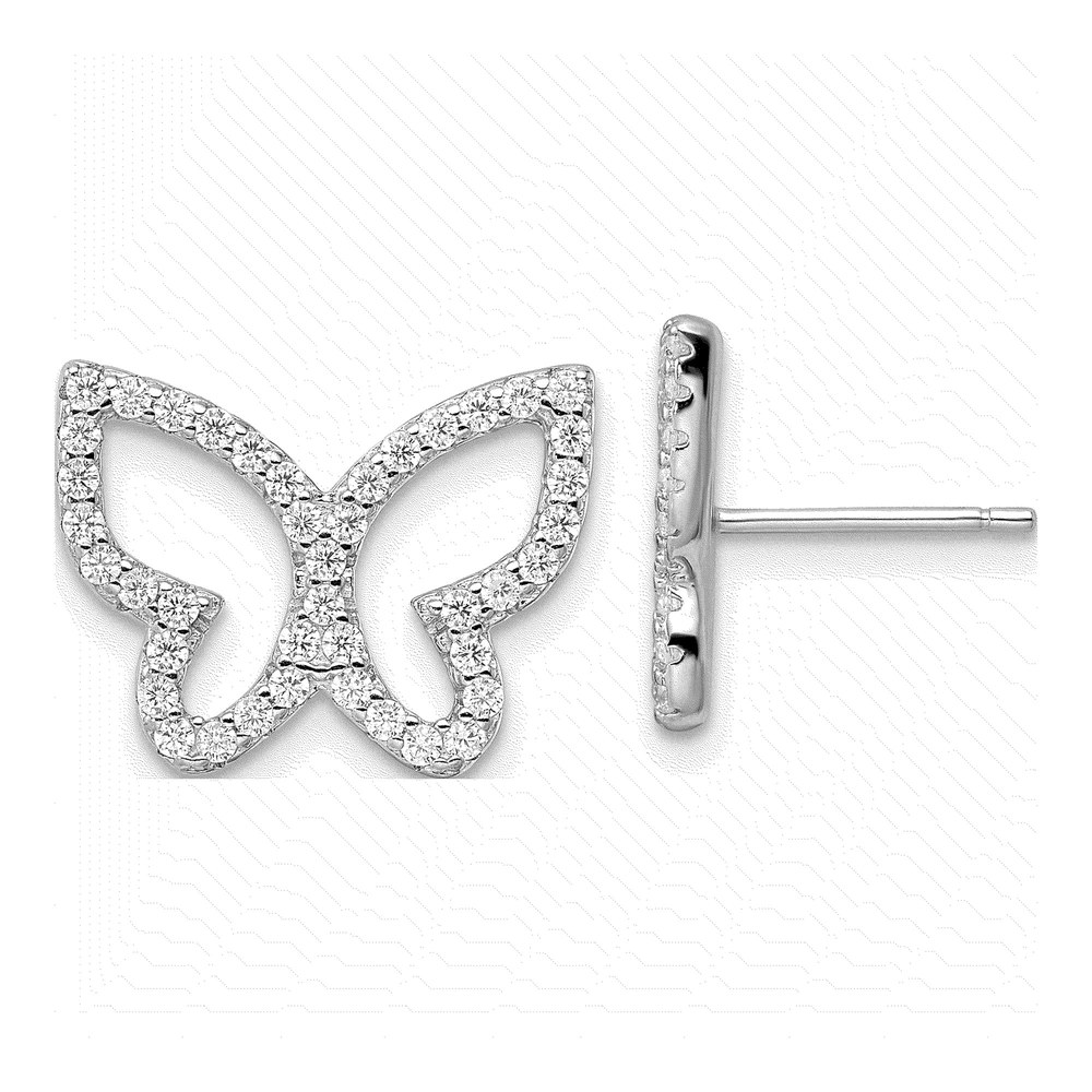 Sterling Silver CZ Open Butterfly Stud Earrings